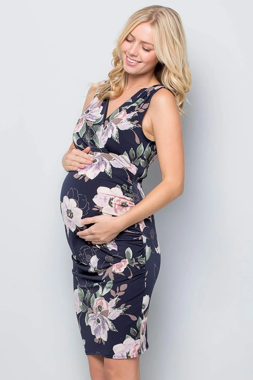 My Bump Maternity Sleeveless V Neck Vintage Style Overlay Wrap Dress