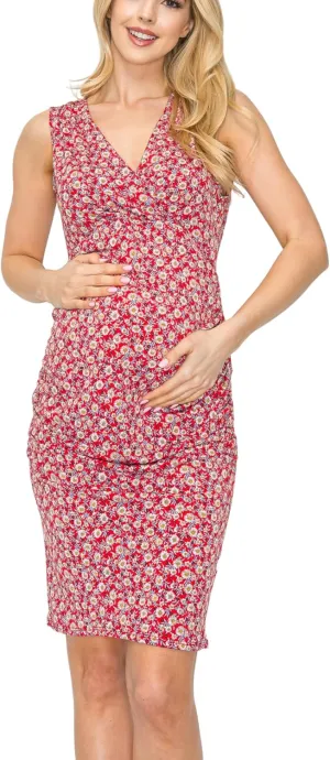 My Bump Maternity Sleeveless V Neck Vintage Style Overlay Wrap Dress