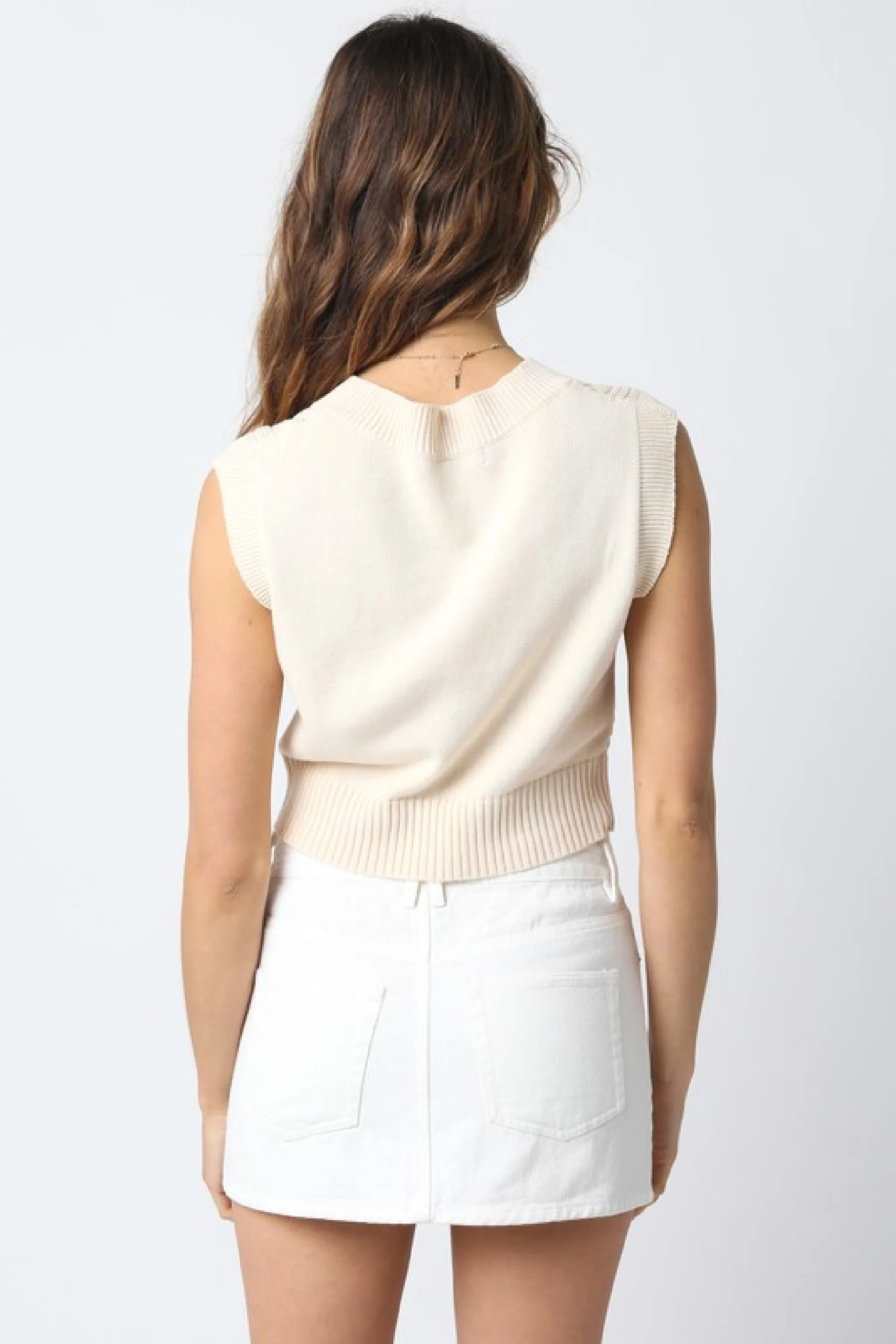 Natasha Sleeveless Cropped Knit Sweater Top Cream