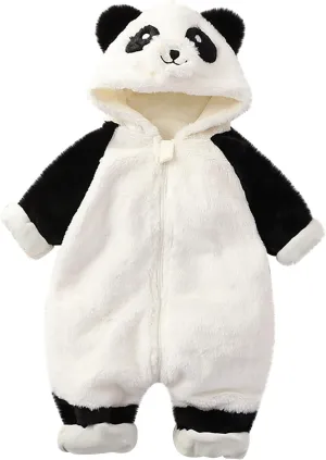 Newborn Baby Bear Jumpsuit Outfit Toddler Girls Boys Fleece Romper Hooded Snowsuit Winter Furry Sweatshirt