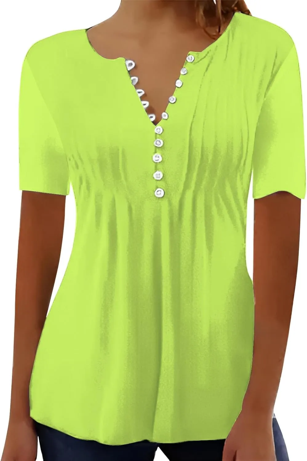 Plus Size Boho Tops for Women,Short Sleeve Tops 2025 Trendy Summer T Shirt Casual V Neck Button Printed Blouse