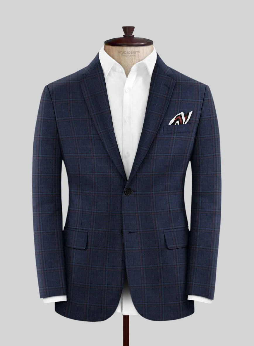 Reda Cinder Blue Checks Wool Jacket