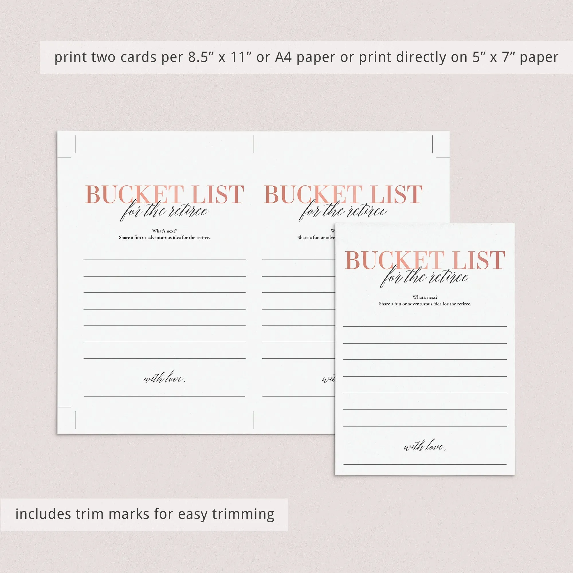 Retirement Bucket List Cards for Her Printable