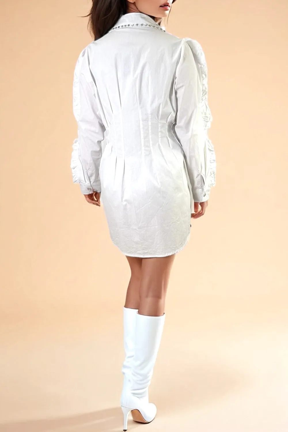 S2311 WHITE BUTTON-DOWN LONG SLEEVE COTTON TOP