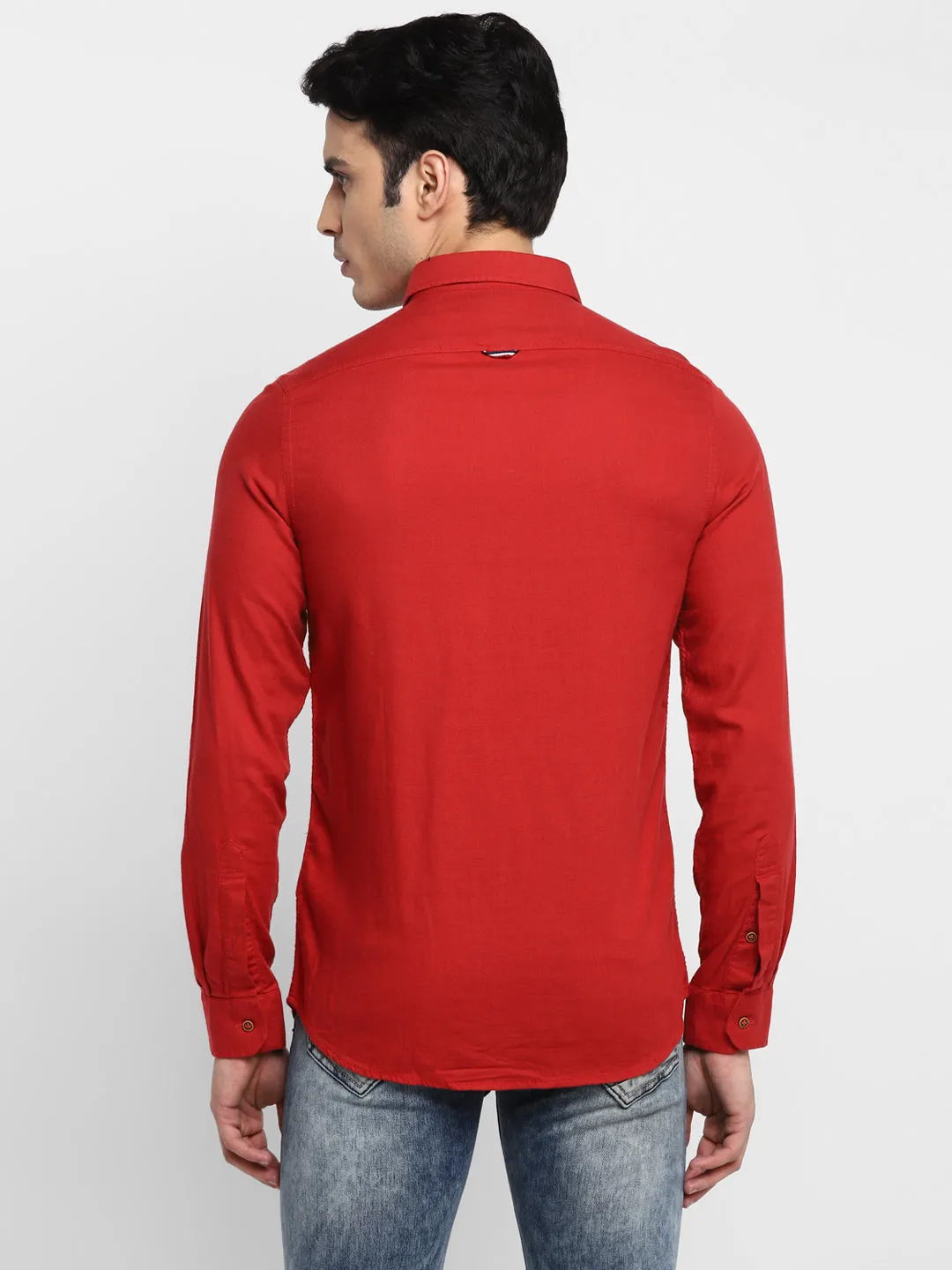 Solid Red Slim Fit Casual Shirt For Men
