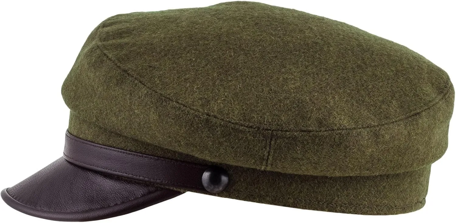 Sterkowski Maciejowka Model 4 Wool Fiddler Cap | Warm Breathable Greek Style Cap with Leather Visor