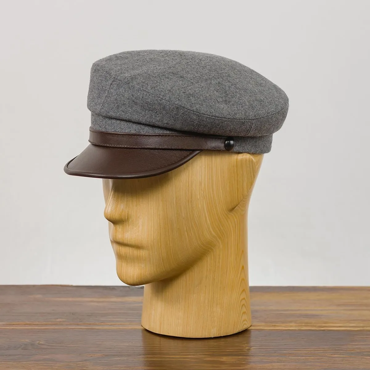 Sterkowski Maciejowka Model 4 Wool Fiddler Cap | Warm Breathable Greek Style Cap with Leather Visor