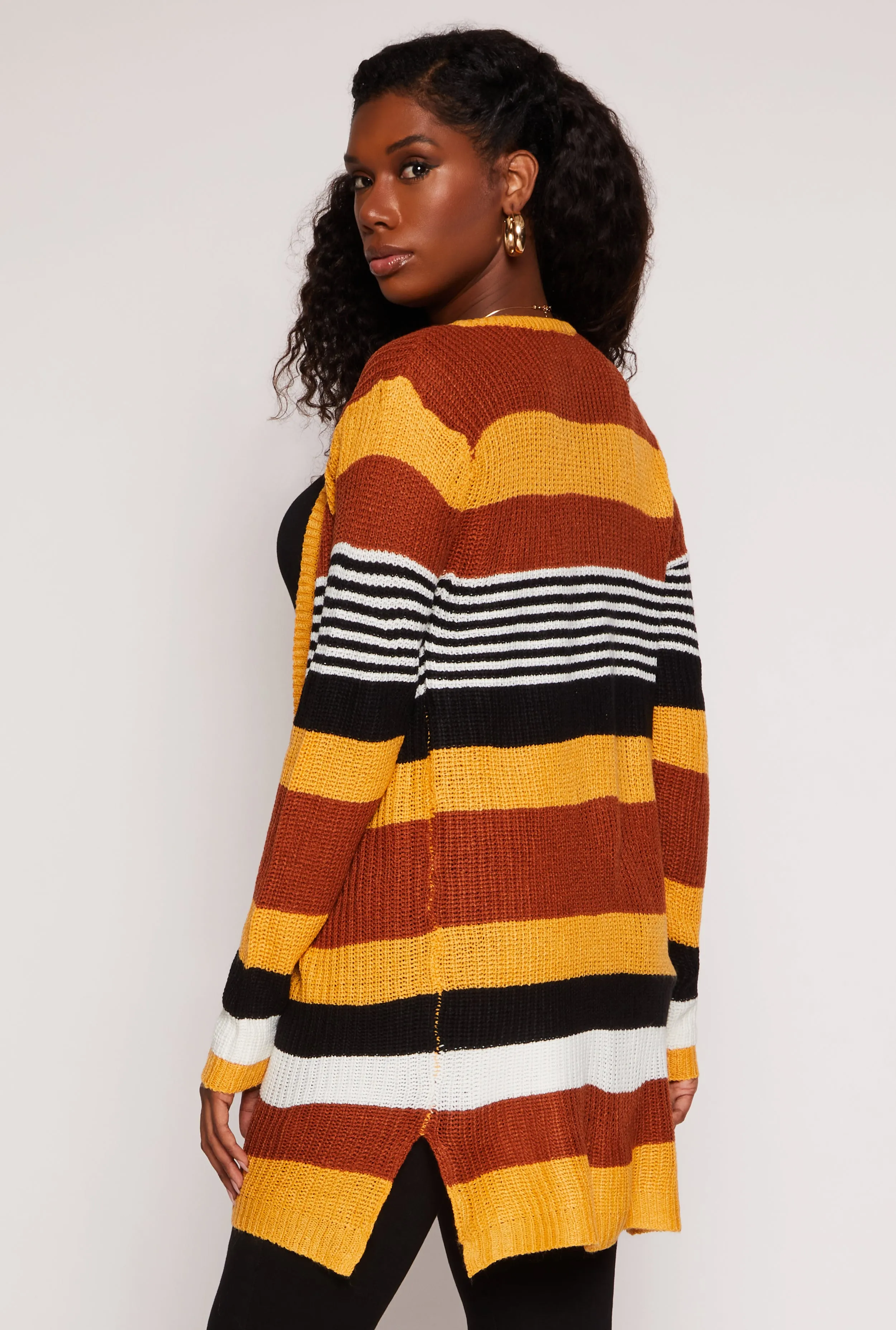 Striped Open Front Knit Cardigan