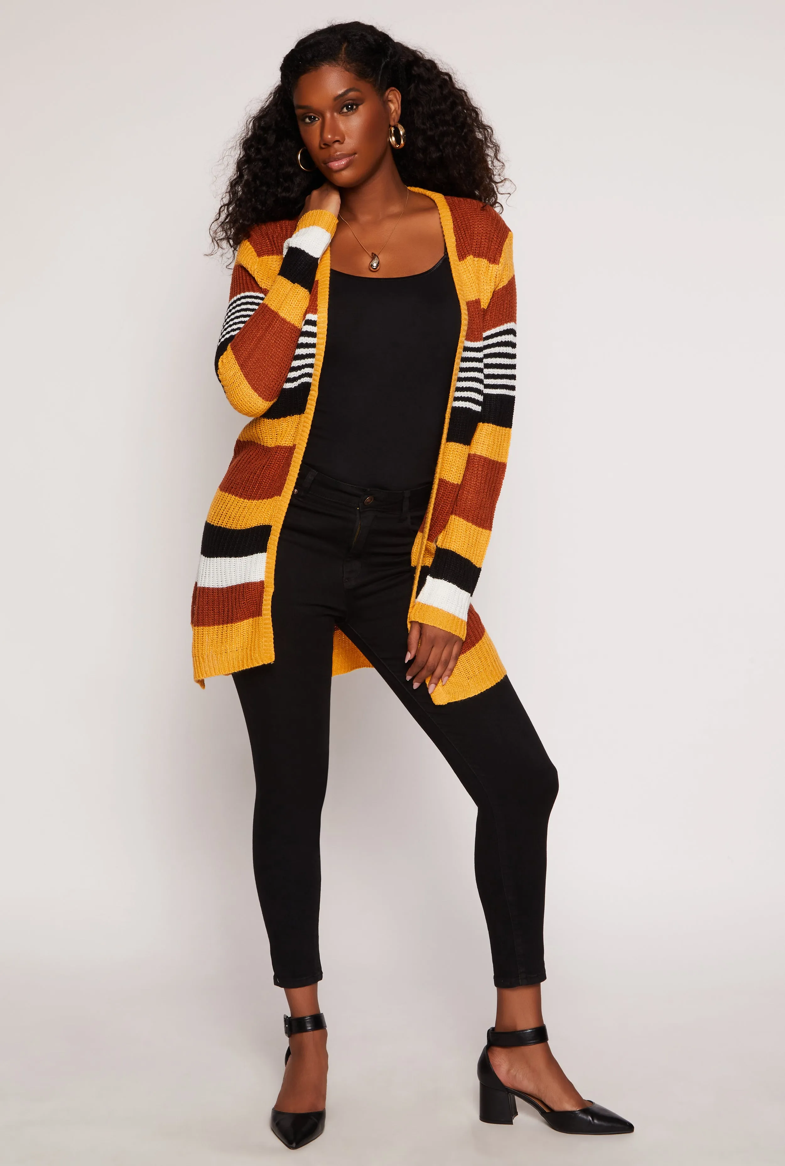 Striped Open Front Knit Cardigan