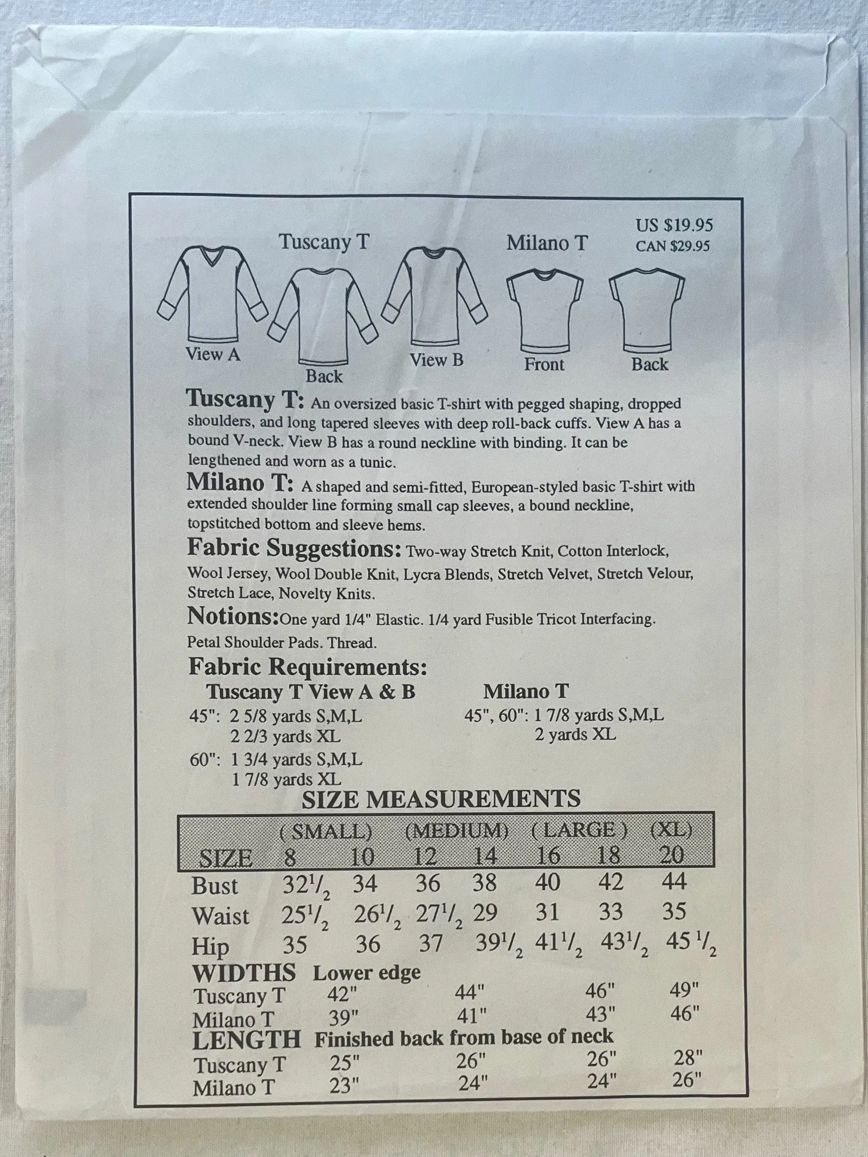 The Sewing Workshop Tuscany T and Milano T CUT Blouse Size S