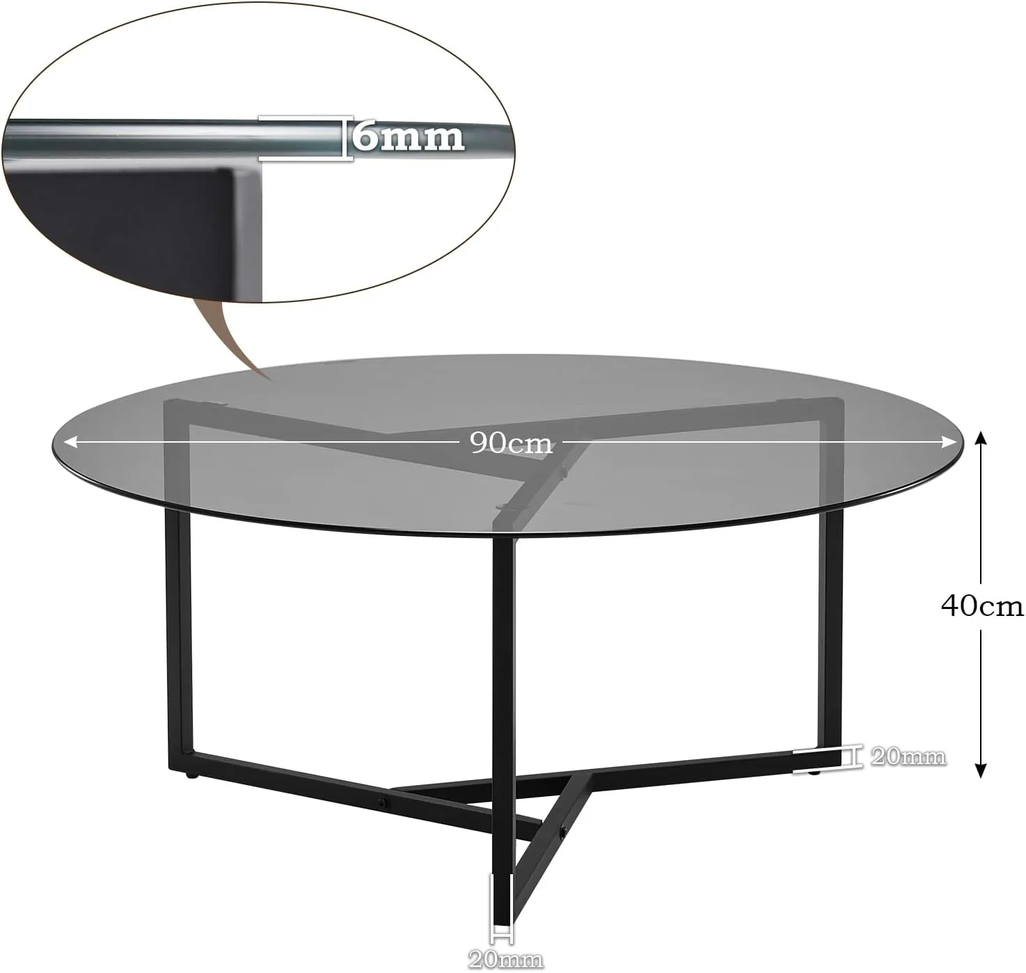 TUKAILAi Round Tempered Glass Coffee Table, Modern Home Accent Table with Metal Frame, Minimalist Style Center Table for Living Room, Bedroom, Office (Black Glass)