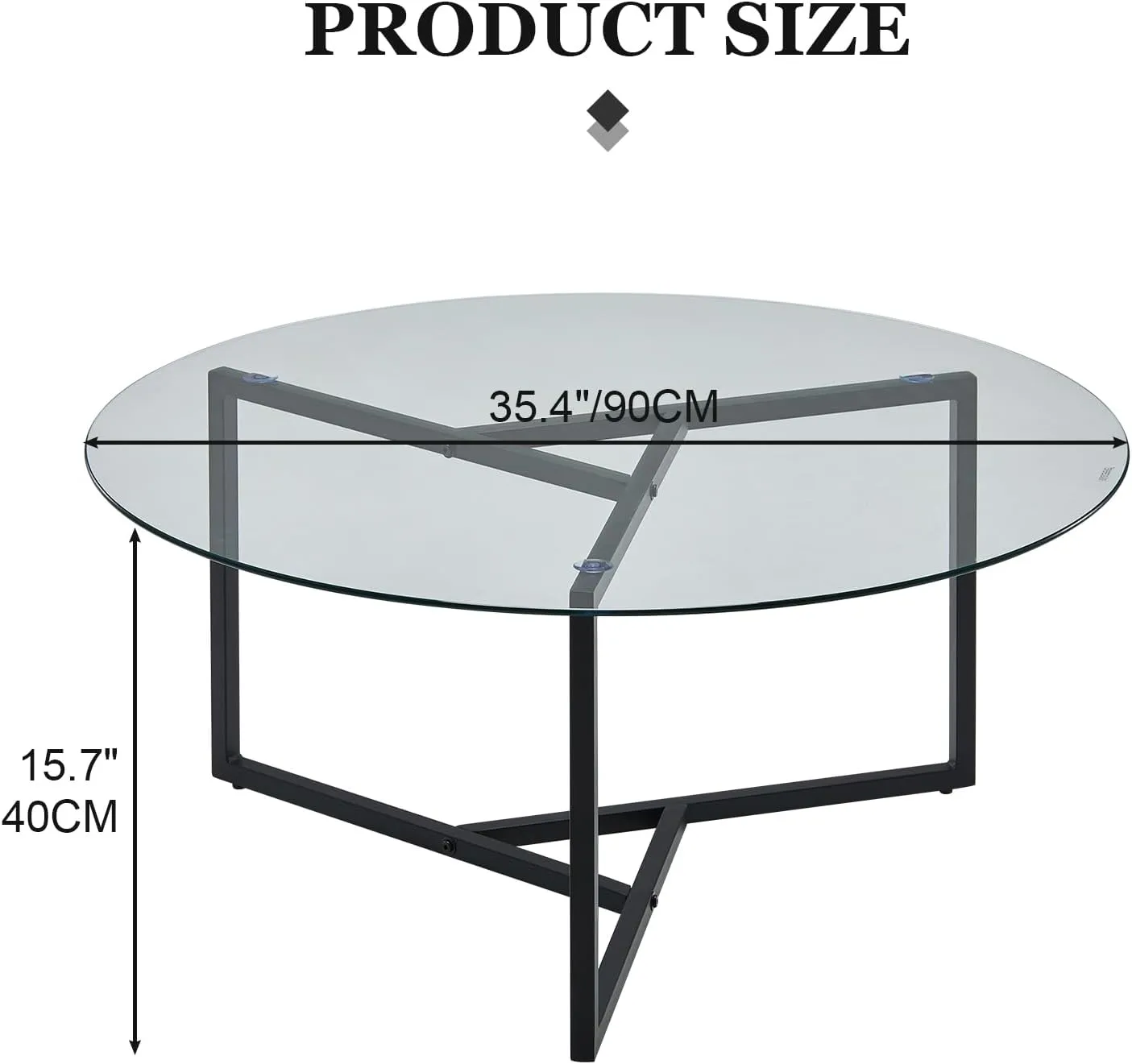 TUKAILAi Round Tempered Glass Coffee Table, Modern Home Accent Table with Metal Frame, Minimalist Style Center Table for Living Room, Bedroom, Office (Clear Glass)