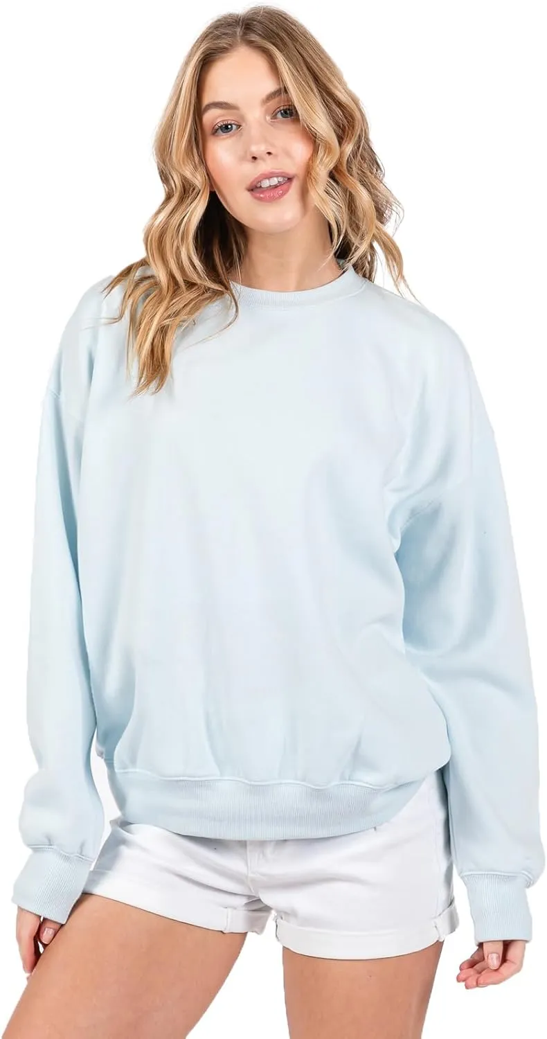 Urban Look Women's Fashion Basic Fleece Lined Crewneck Sweatshirt
