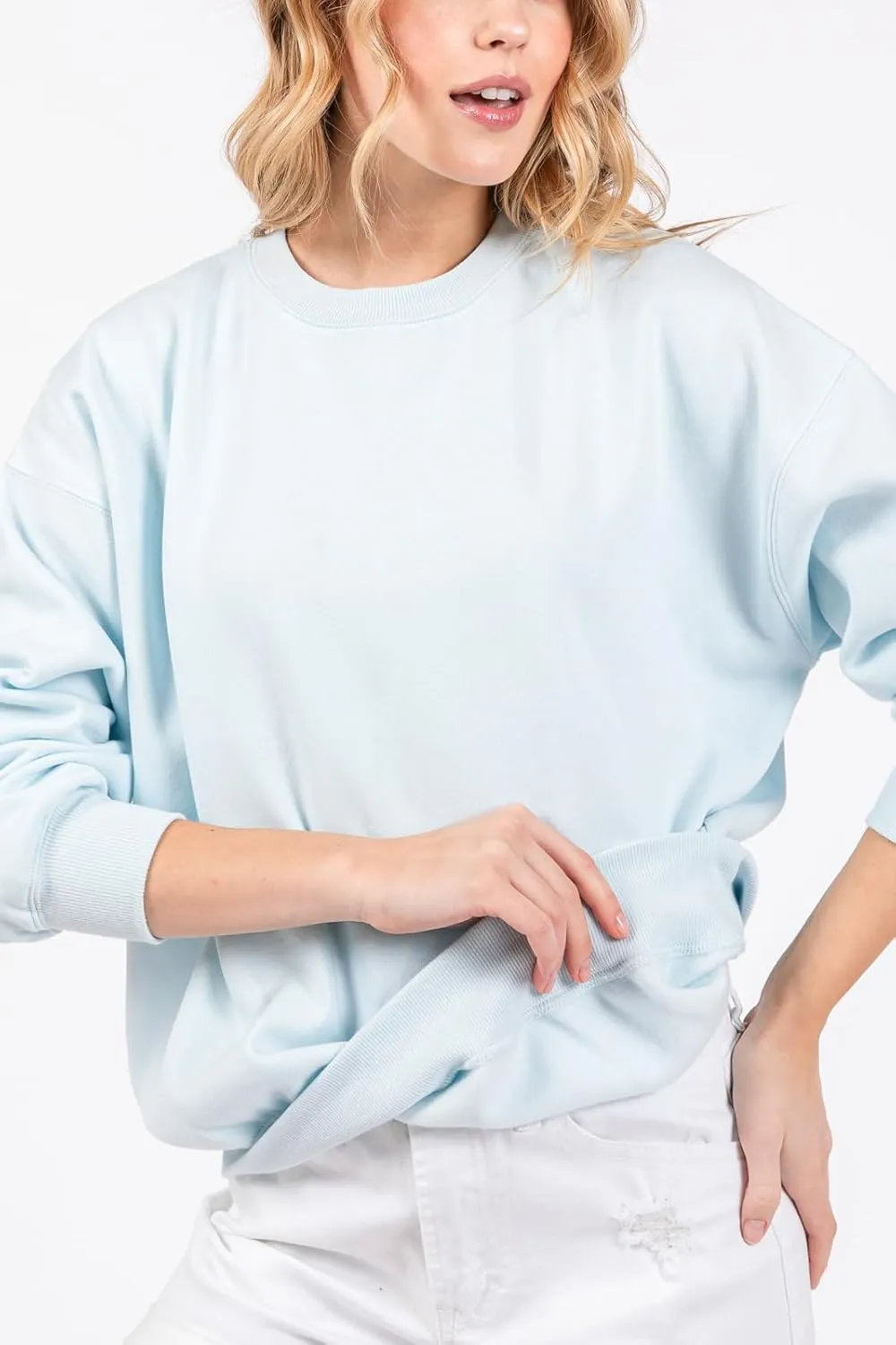 Urban Look Women's Fashion Basic Fleece Lined Crewneck Sweatshirt