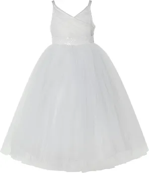 V-Neck Tulle Flower Girl Dresses for Wedding Toddler Junior Bridesmaid 218