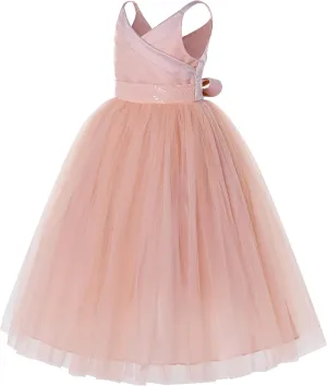 V-Neck Tulle Flower Girl Dresses for Wedding Toddler Junior Bridesmaid 218