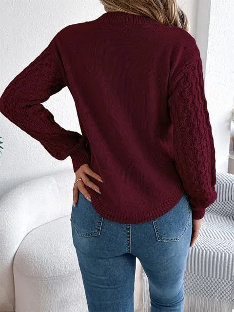 Women's Cable Knit Pullover Sweater Fashion Long Sleeve Crew Neck Chunky Knitted Sweaters