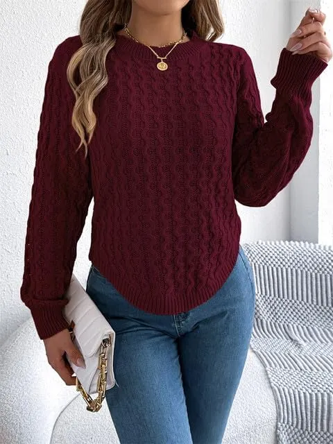 Women's Cable Knit Pullover Sweater Fashion Long Sleeve Crew Neck Chunky Knitted Sweaters
