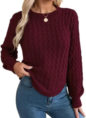 Women's Cable Knit Pullover Sweater Fashion Long Sleeve Crew Neck Chunky Knitted Sweaters
