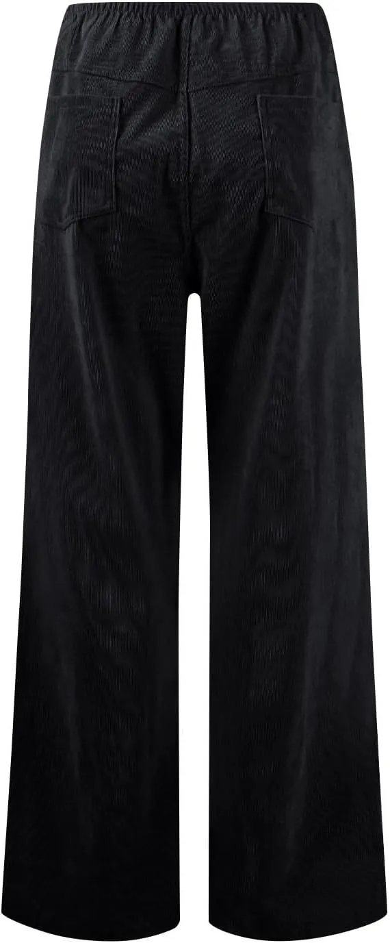 Women's Corduroy Flare Pants Skinny High Waisted Business Casual Pant Side Zipper Wide Leg Trousers with Pockets
