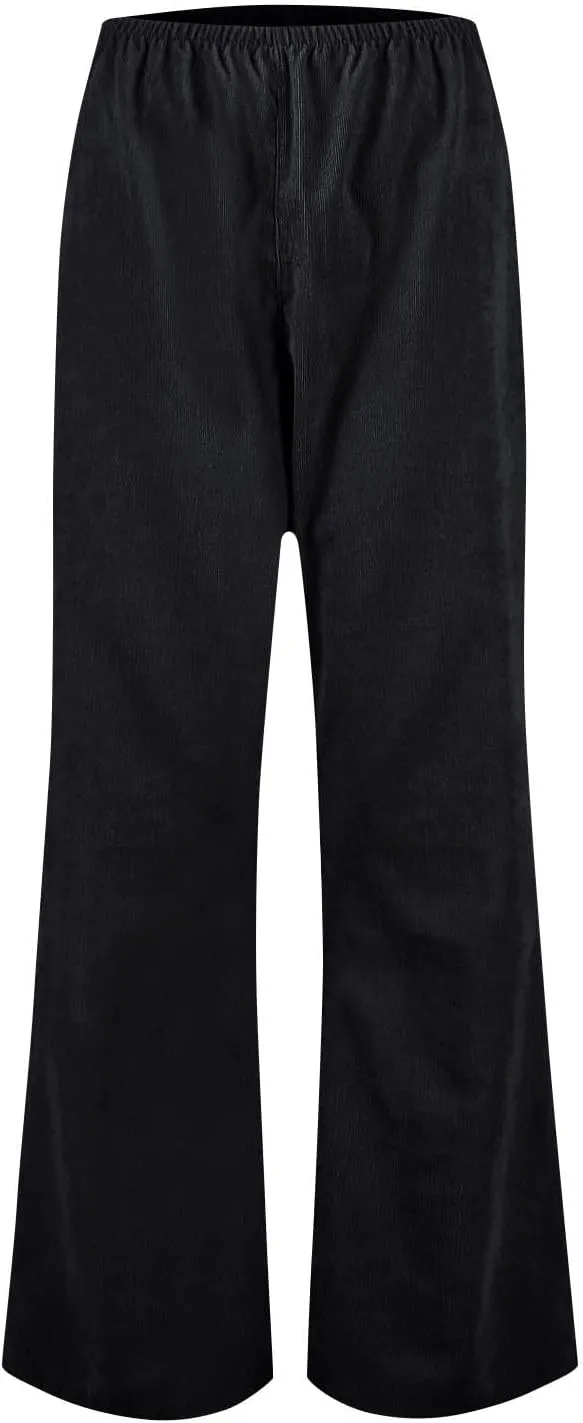 Women's Corduroy Flare Pants Skinny High Waisted Business Casual Pant Side Zipper Wide Leg Trousers with Pockets