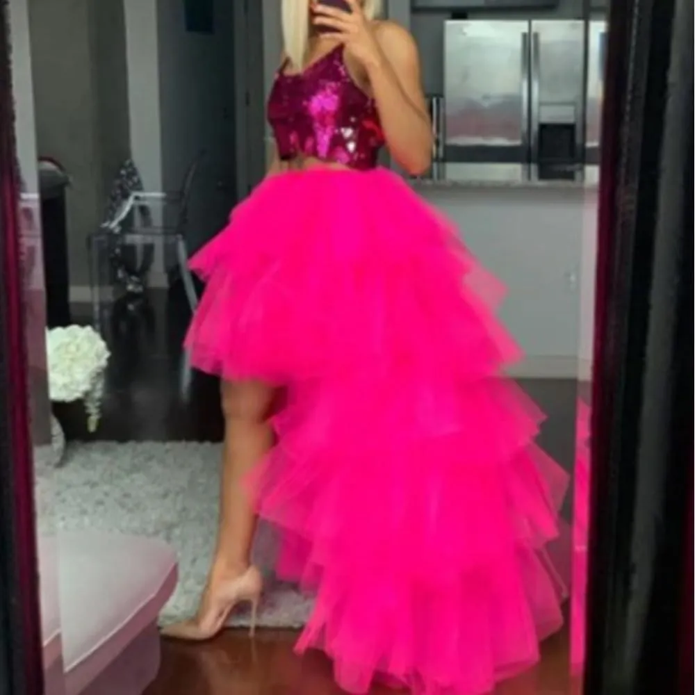 Women's High Low Tutu Skirts Sweet Elastic Waist Tulle Layered Ruffles Mesh Long Tiered Skirt