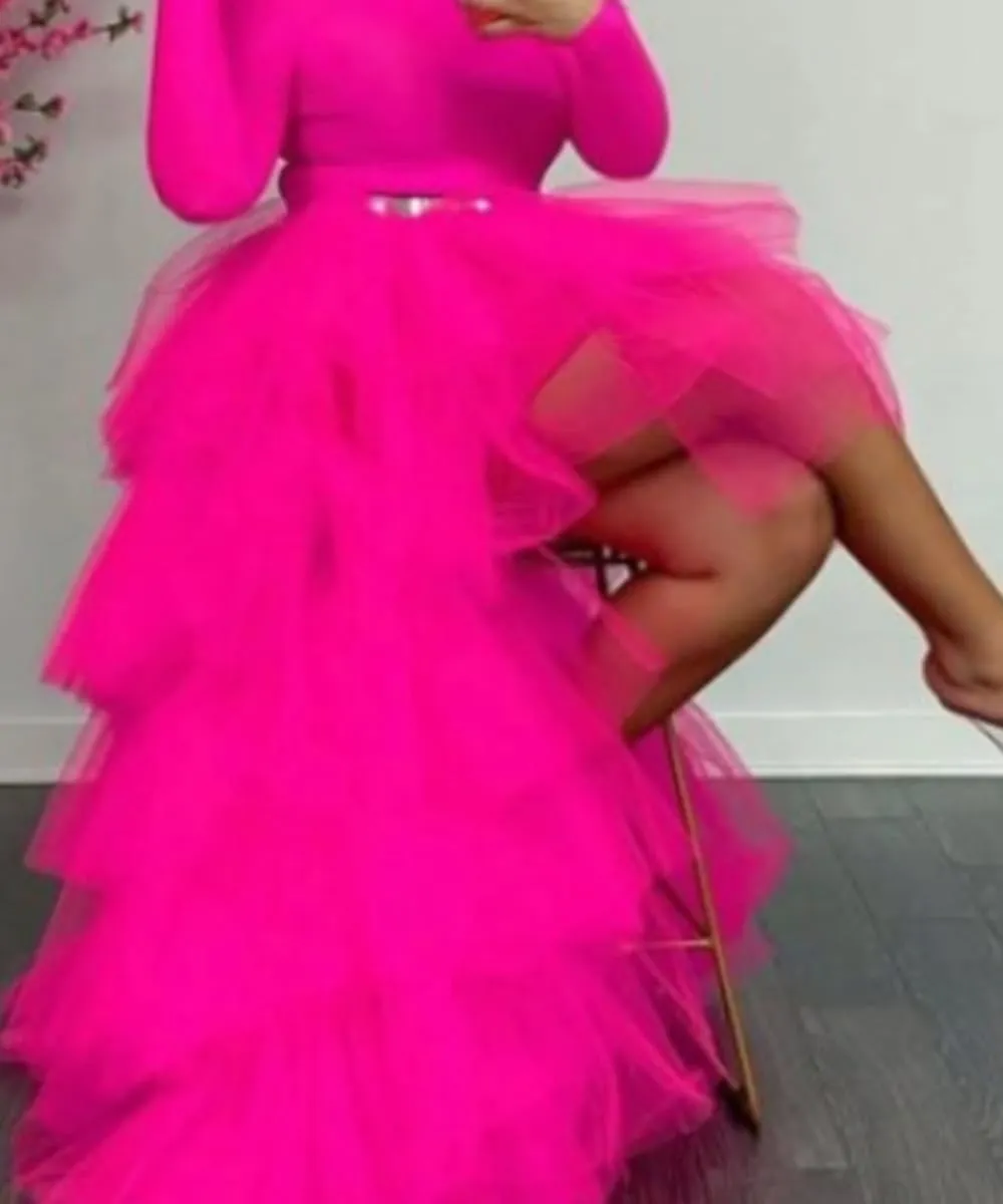 Women's High Low Tutu Skirts Sweet Elastic Waist Tulle Layered Ruffles Mesh Long Tiered Skirt