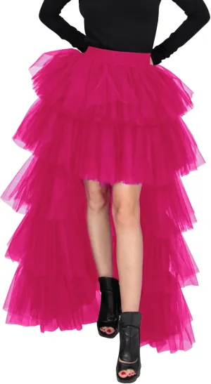 Women's High Low Tutu Skirts Sweet Elastic Waist Tulle Layered Ruffles Mesh Long Tiered Skirt