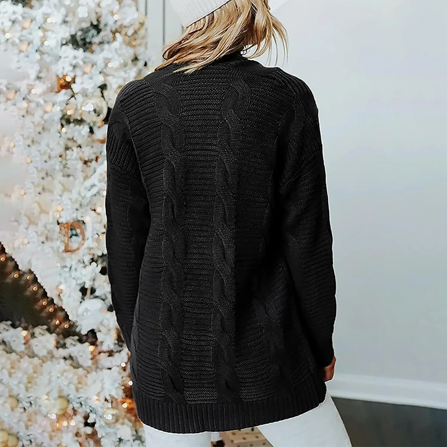 Womens Long Cardigan Chunky Sweater Lightweight Open Front Cardigan Jackets Baggy Cable Knit Sweaters Coat w/Pockets