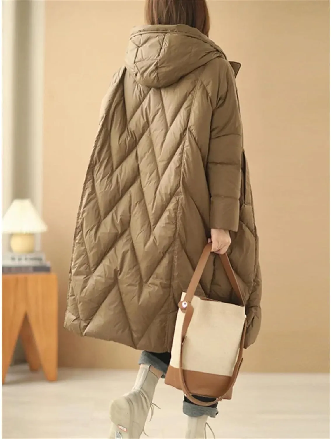 Women's Loose Long Coat Thick Down Jacket Hooded Puffer Woman Down Jacket Thick Soft Warm