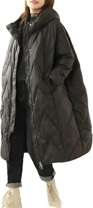 Women's Loose Long Coat Thick Down Jacket Hooded Puffer Woman Down Jacket Thick Soft Warm