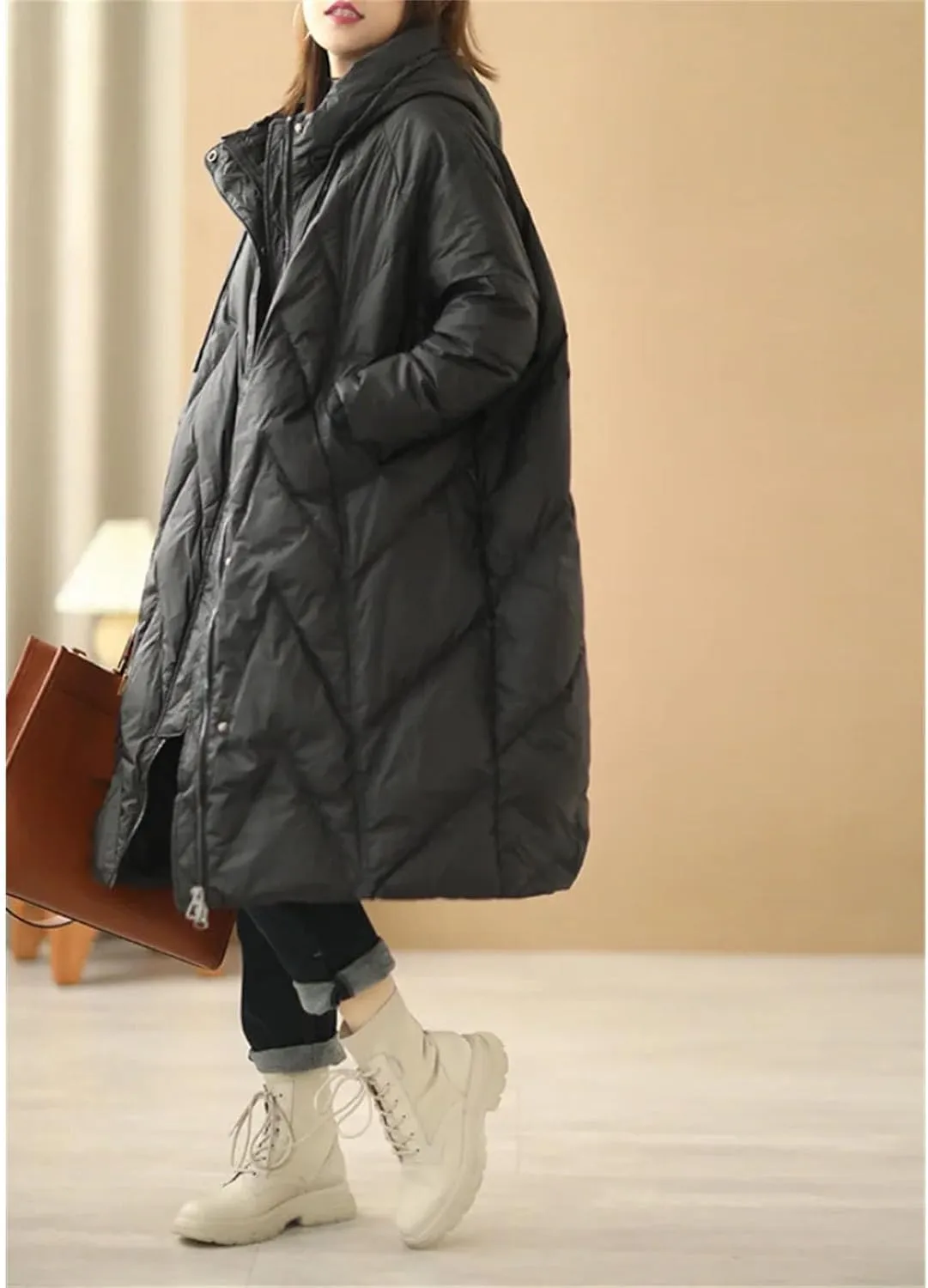 Women's Loose Long Coat Thick Down Jacket Hooded Puffer Woman Down Jacket Thick Soft Warm