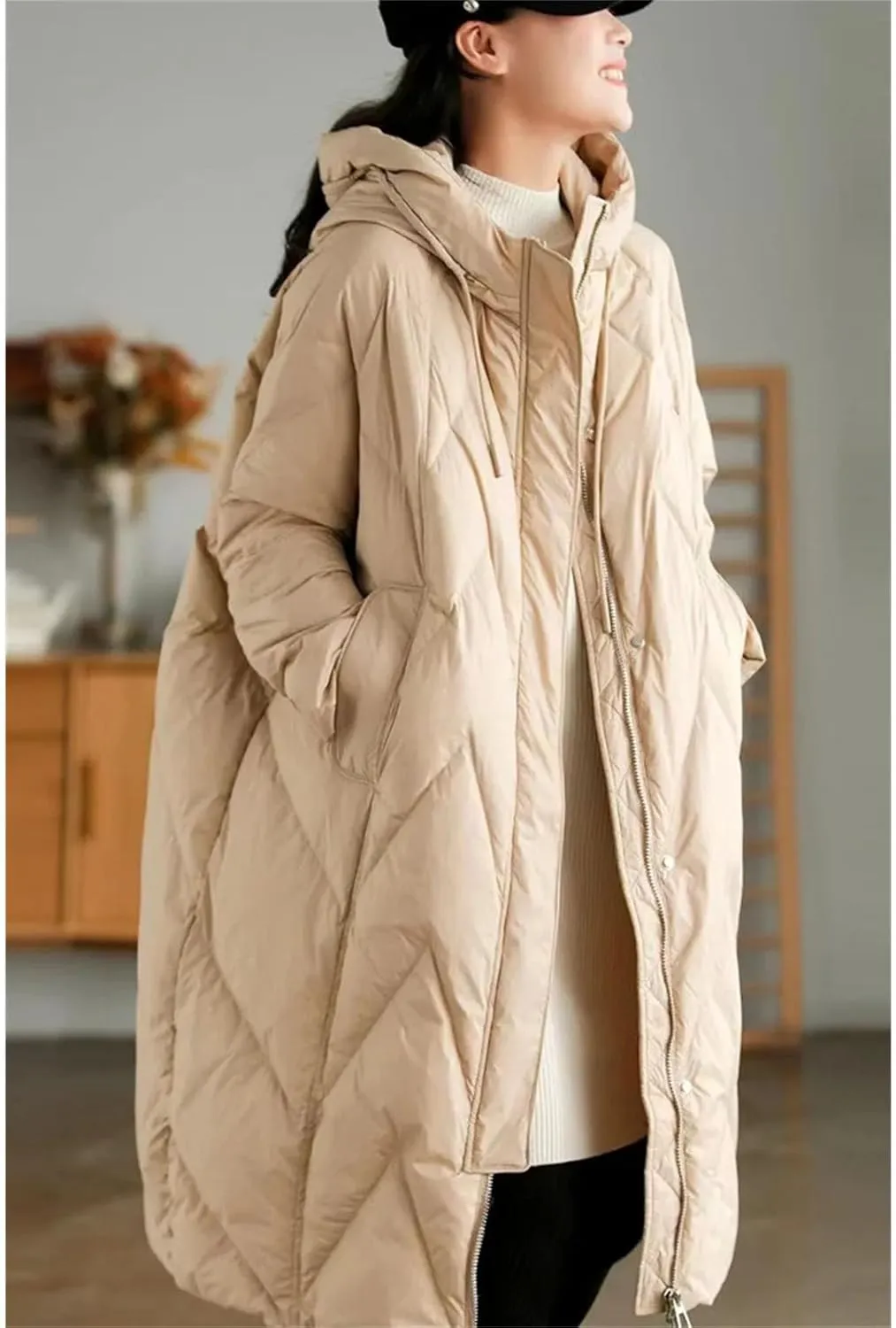 Women's Loose Long Coat Thick Down Jacket Hooded Puffer Woman Down Jacket Thick Soft Warm
