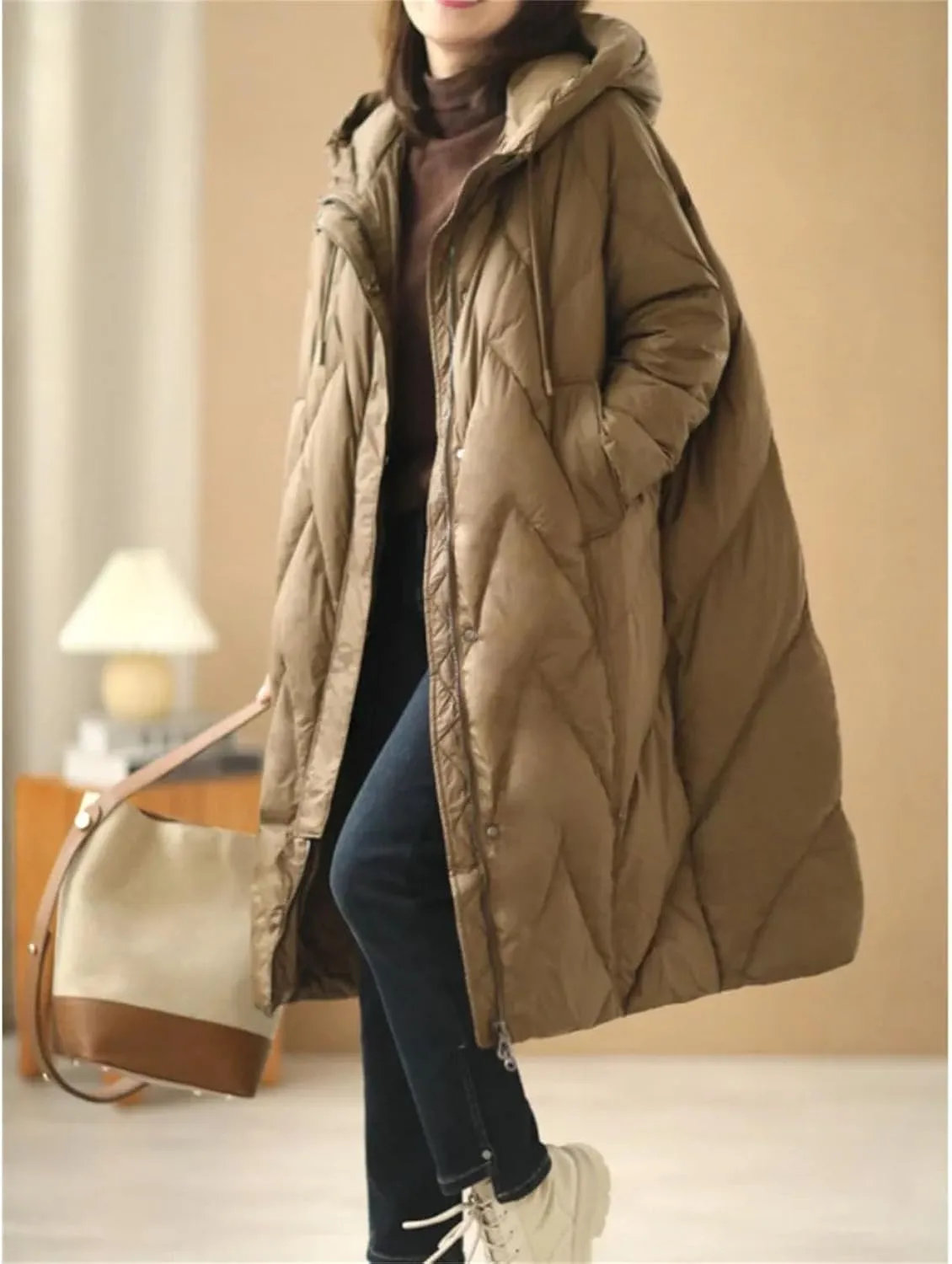 Women's Loose Long Coat Thick Down Jacket Hooded Puffer Woman Down Jacket Thick Soft Warm