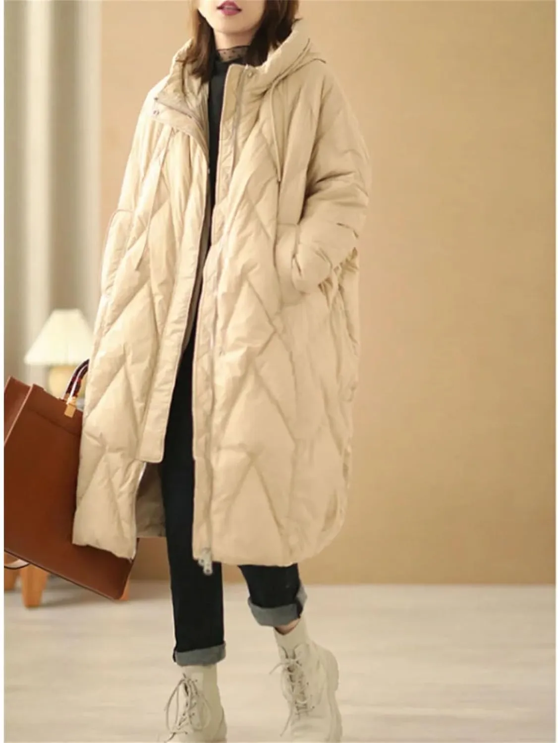 Women's Loose Long Coat Thick Down Jacket Hooded Puffer Woman Down Jacket Thick Soft Warm