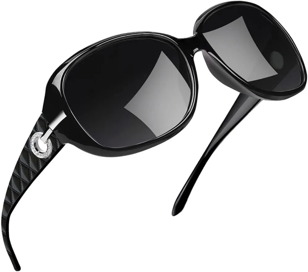 Women's Polarized Sunglasses UV400 Sun Protection Eyeglasses Classic Large Frame Sun Glasses Men Driving Cycling Shade Eyewear,Bright black,CN