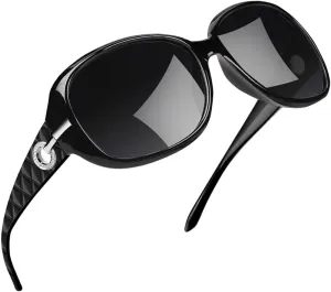 Women's Polarized Sunglasses UV400 Sun Protection Eyeglasses Classic Large Frame Sun Glasses Men Driving Cycling Shade Eyewear,Bright black,CN