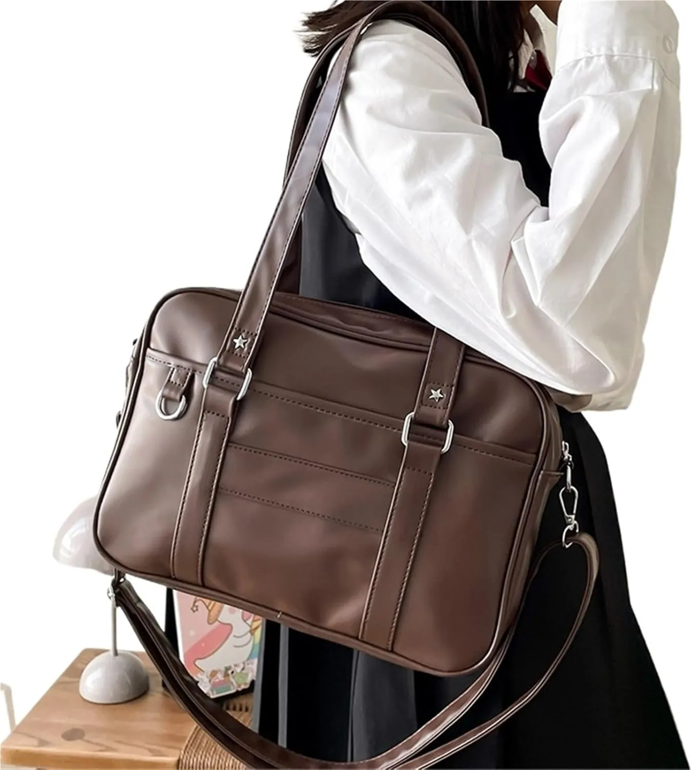 Women's PU Leather Shoulder Bag – Simple Crossbody Bag For High School Students, Itabag Style(Brown)