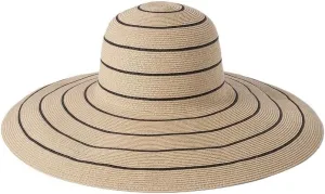 Women's Striped Paper Straw Hat - 14cm Extra Wide Brim - Adjustable 56-58cm Summer Sun Hat